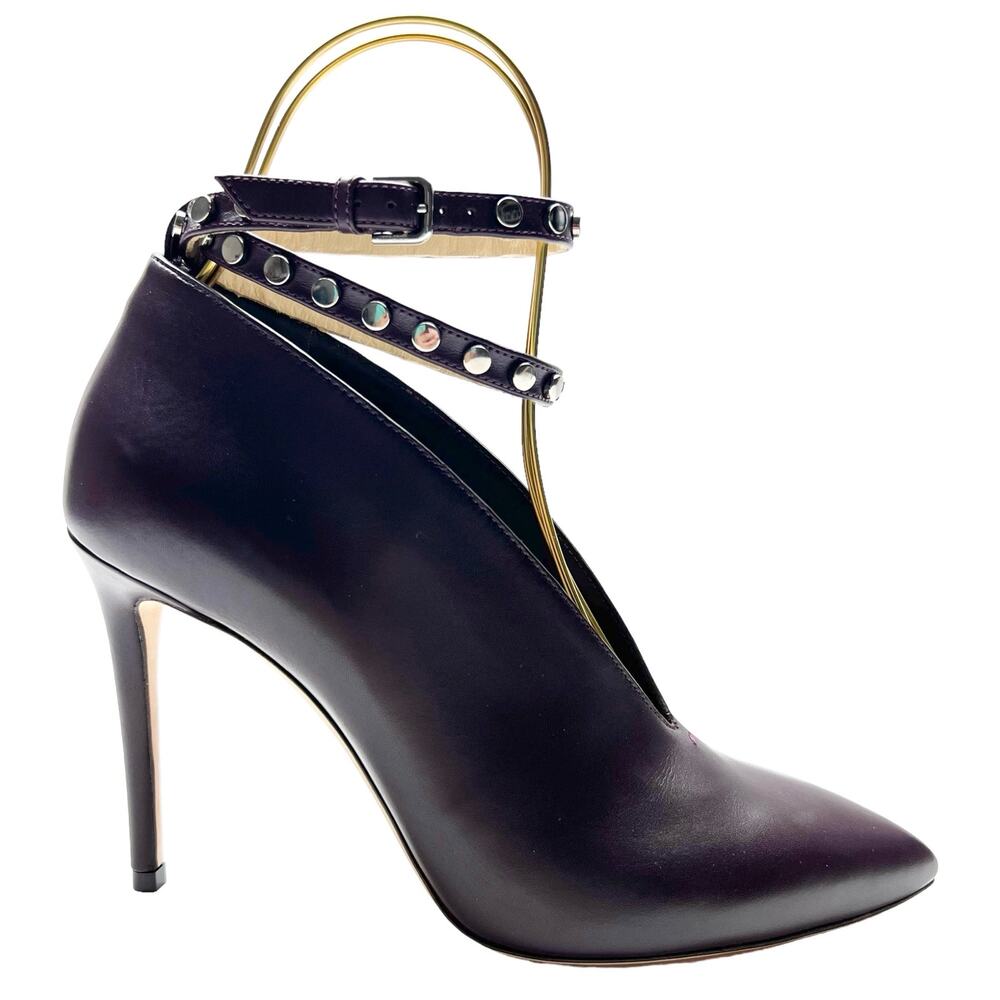 JIMMY CHOO Lark 100 Studded Booties EU 38.5 US 8.5 Deep Purple Leather Stiletto